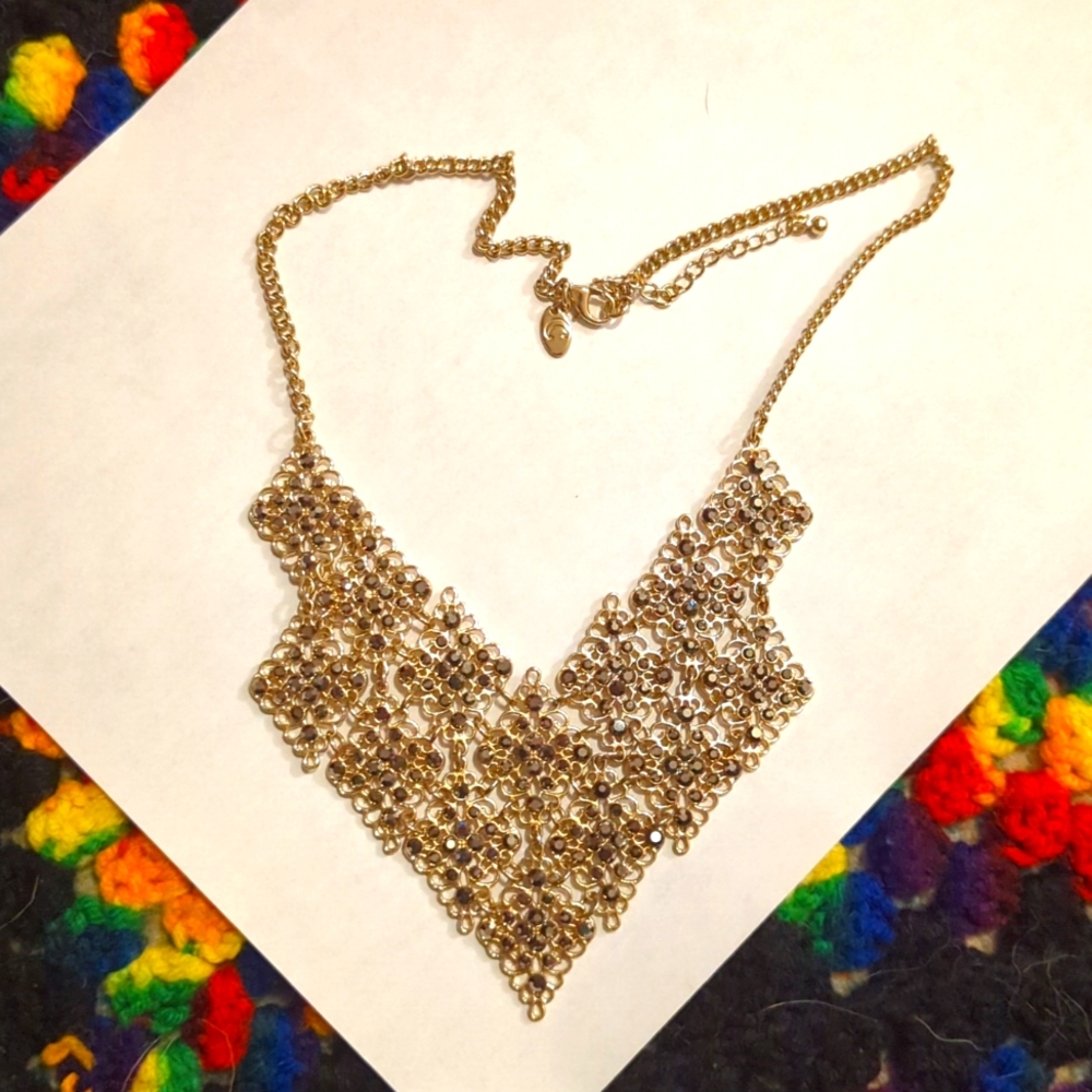 Gold with black rhinestones, formal necklace